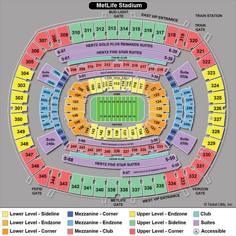 foot facility hosts NFL games, international soccer, college athletics, major concerts. . Metlife stadium seating chart
